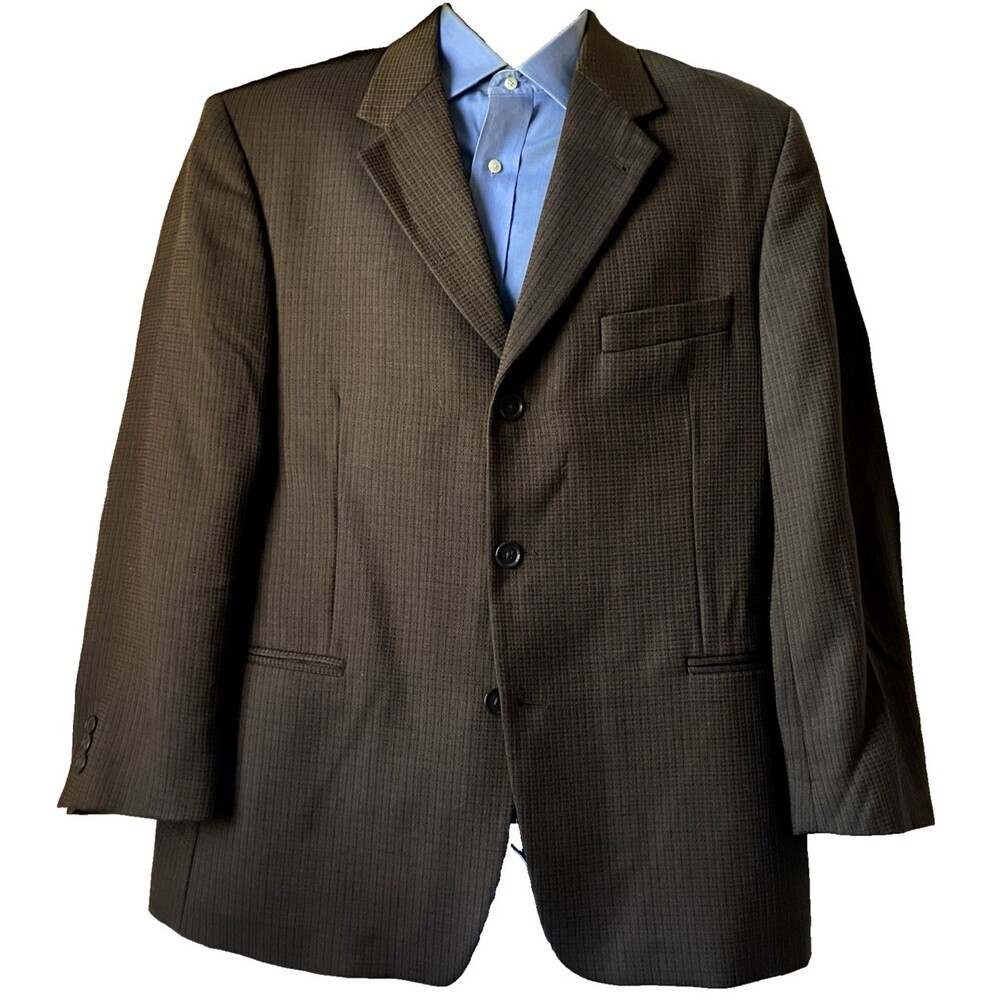 Pierre Cardin Vintage Sport Coat 3 Button Wool Check Brown 42 Preppy Mob